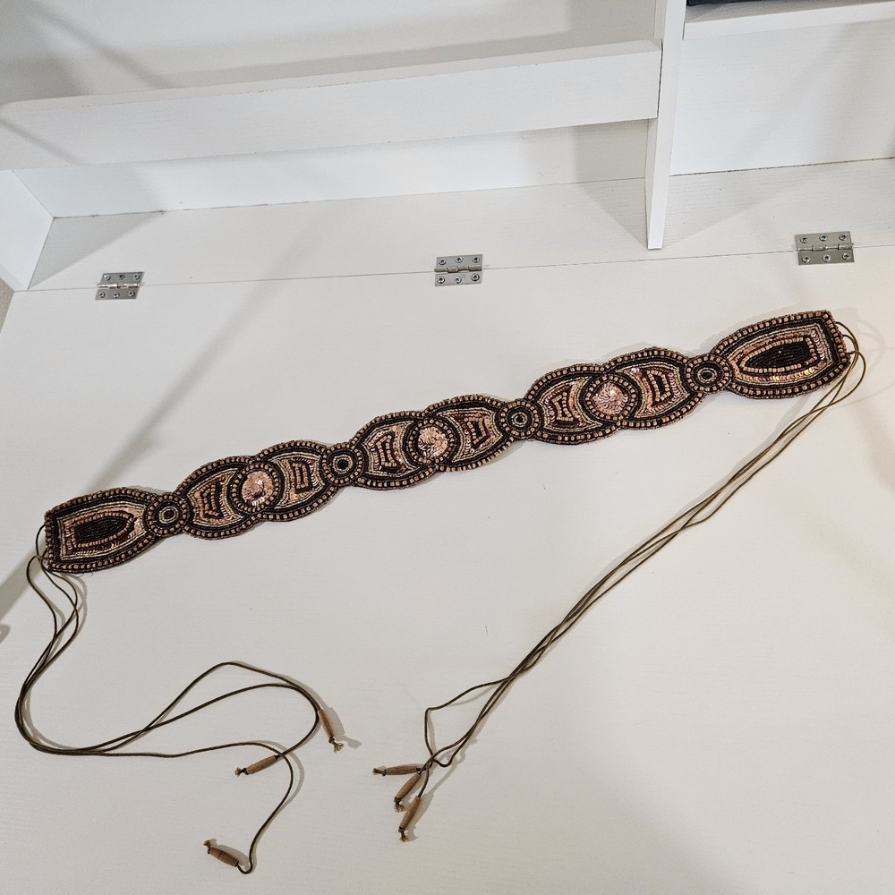 Baba Clothing Los Angeles Beaded & Sequin Boho Statement Tie Belt